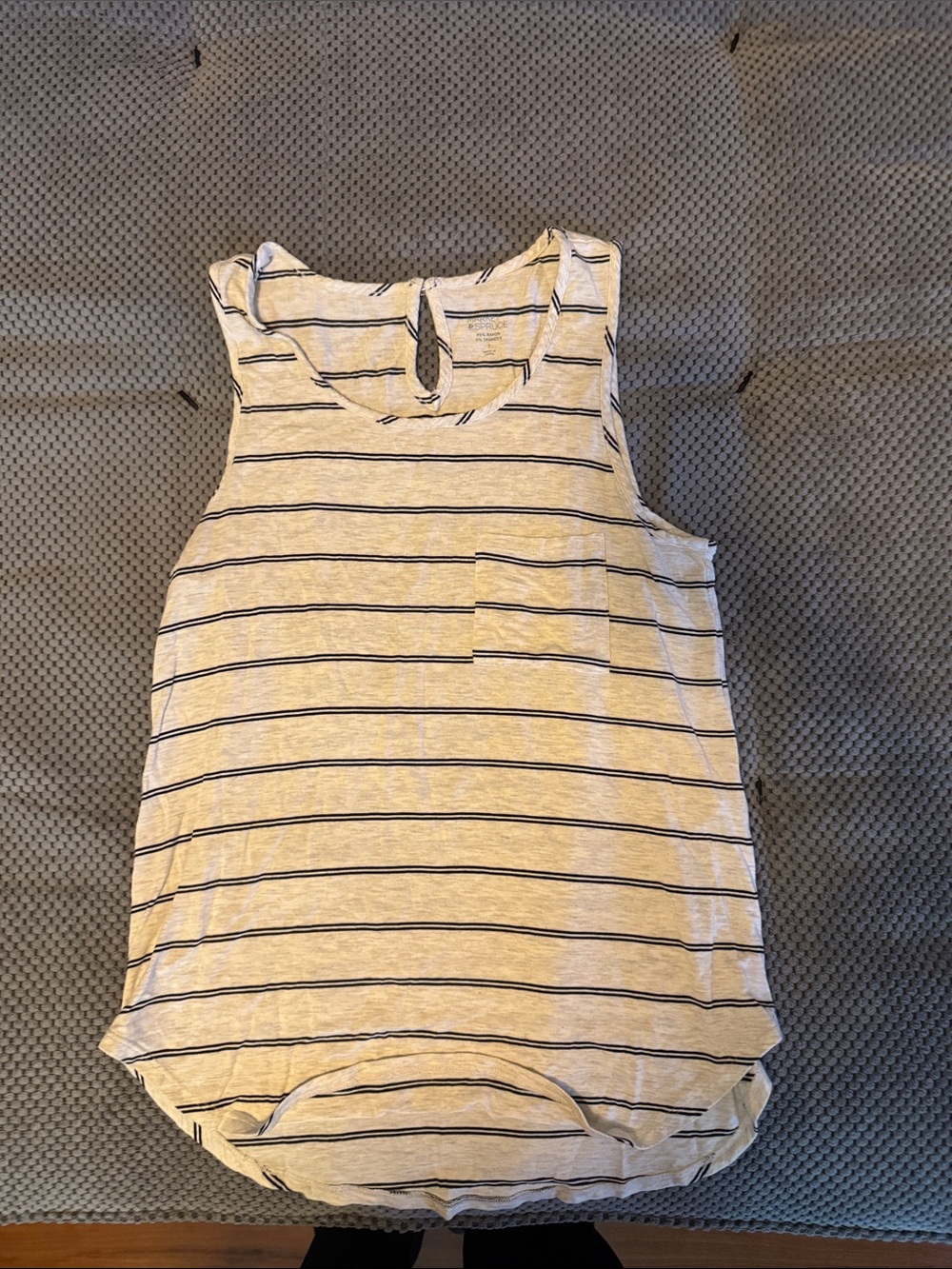 Market & Spruce Cream Tank with Navy Stripe Pocket Detail